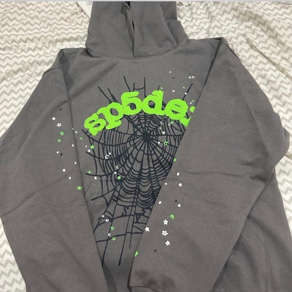 Gray Hoodie with Spider Web Design